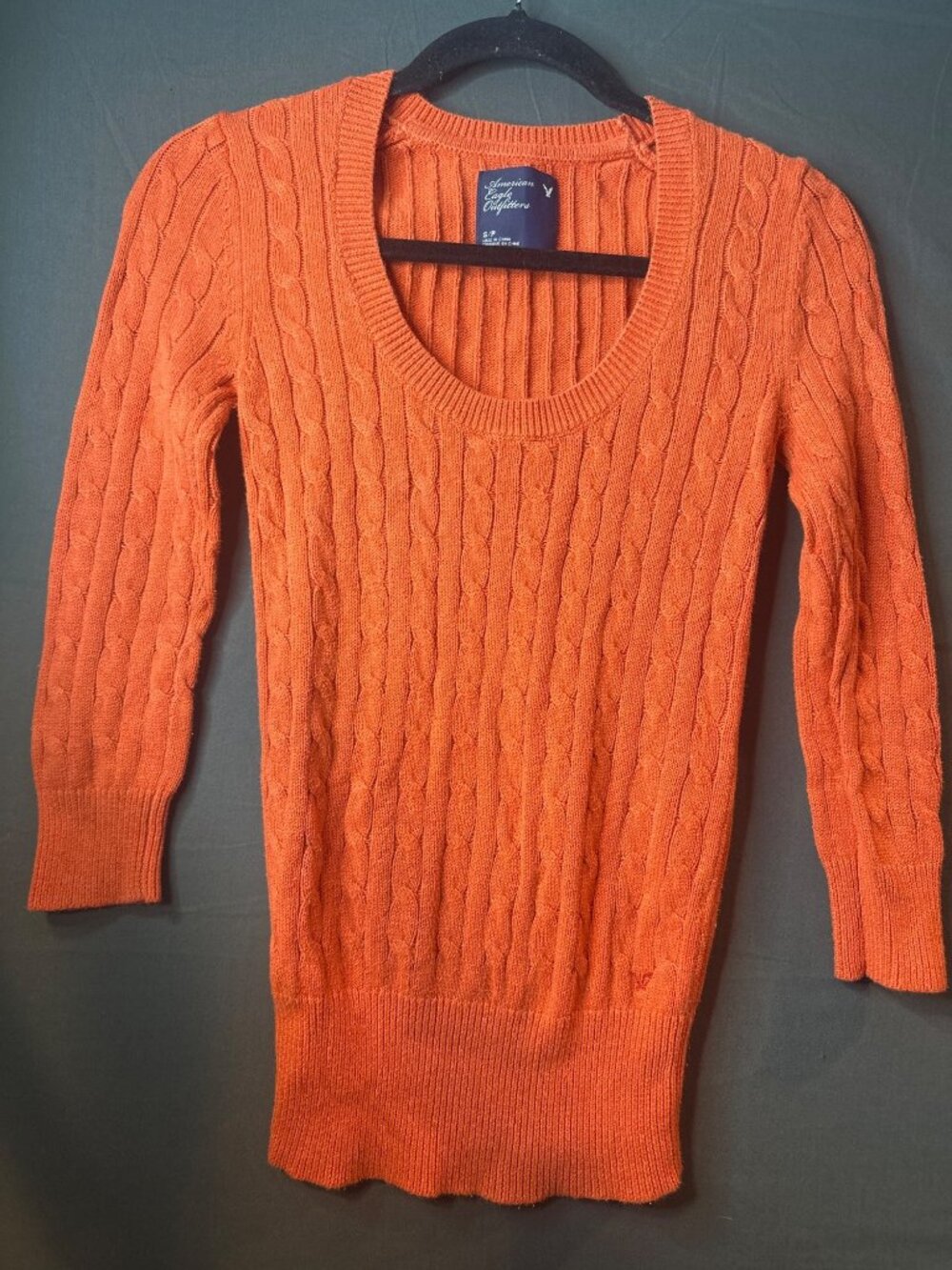American Eagle Womens Y2K Cable Knit Sweater Tunic 100% Cotton Fall Preppy